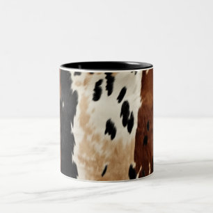 Western Brown Cream Cowhide Animal  Two-Tone Coffee Mug