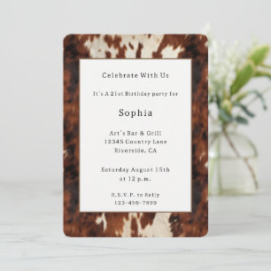 Western Brown Cream Cowhide Birthday   Invitation