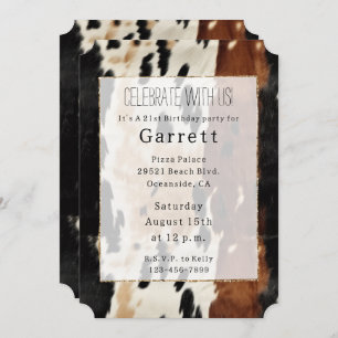 Western Brown Cream Cowhide Cowboy Cowgirl Invitation