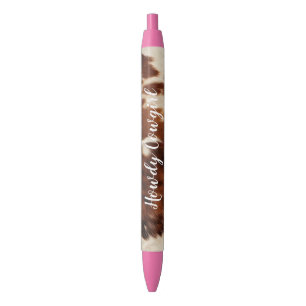 Western Brown Cream Cowhide Cowgirl Cowboy Black Ink Pen