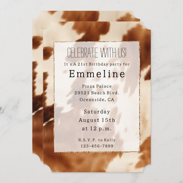 Western Brown Cream Cowhide Invitation (Front/Back)