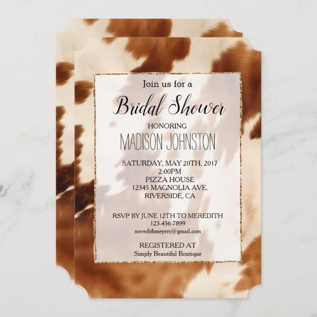 Western Brown Cream Cowhide  Invitation (Front/Back)