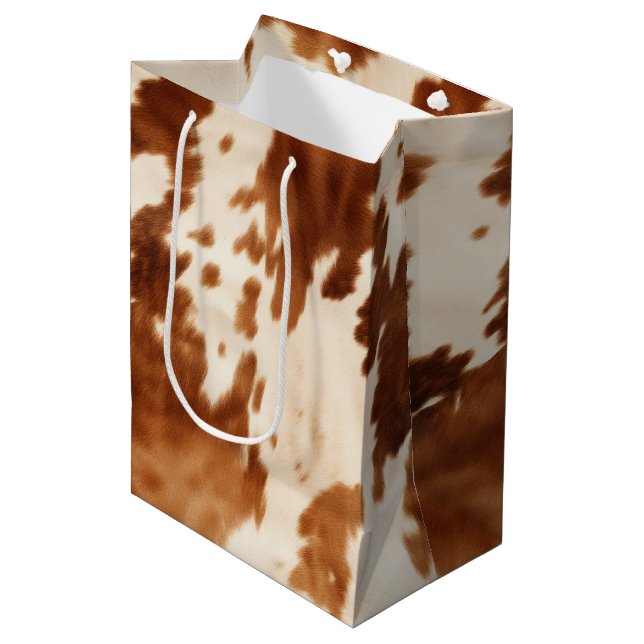 Western Brown Cream Cowhide Medium Gift Bag (Front Angled)