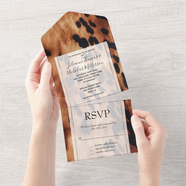 Western Brown Cream Cowhide Wedding All In One Invitation (Tearaway)