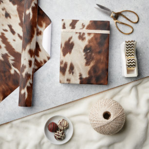 Western Brown Cream Faux Cowhide Birthday Wrapping Paper