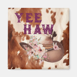 Western Brown Cream Floral Cowgirl Hat Magnet