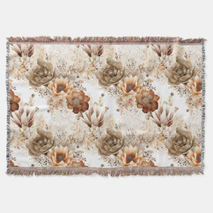 Western Brown Cream Southwest Floral Throw Blanket