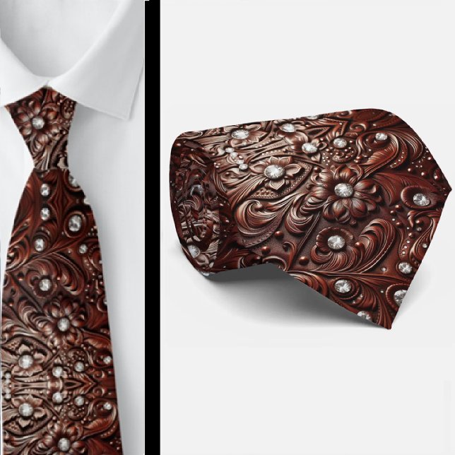 Western Brown Faux Leather Tooled Diamond Tie (Creator Uploaded)