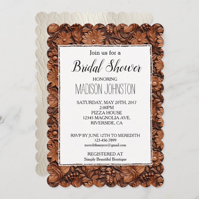 Western Brown Floral Cream Cowgirl  Invitation (Front/Back)