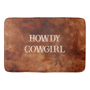 Western Brown Howdy Cowboy Brown Bath Mat