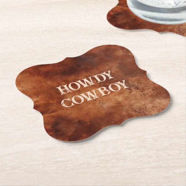 Western Brown Howdy Cowboy Brown  Paper Coaster (Angled)