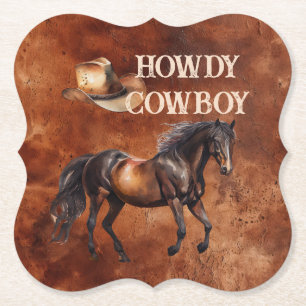 Western Brown Howdy Cowboy Brown Paper Coaster