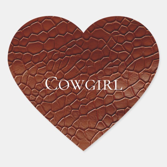 Western Brown Leather Look Animal Heart Sticker (Front)