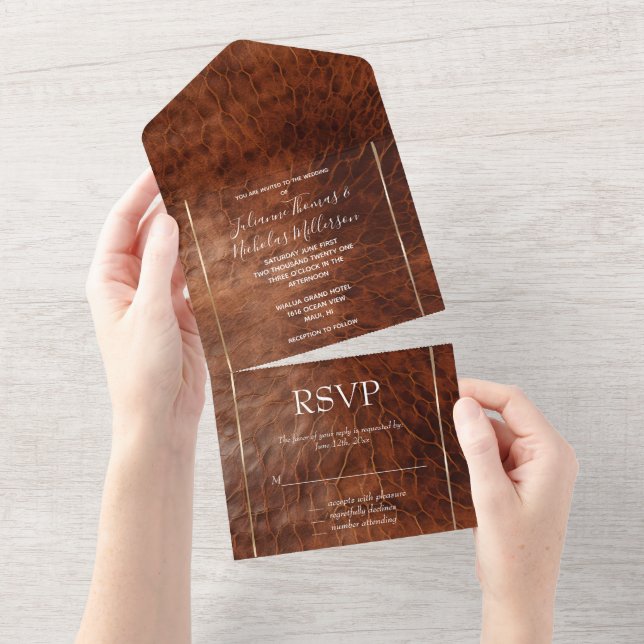 Western Brown Leather Look Cowgirl  All In One Invitation (Tearaway)