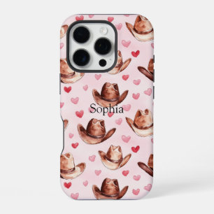 Western Brown Pink Cowgirl Hats Hearts iPhone 16 Pro Case