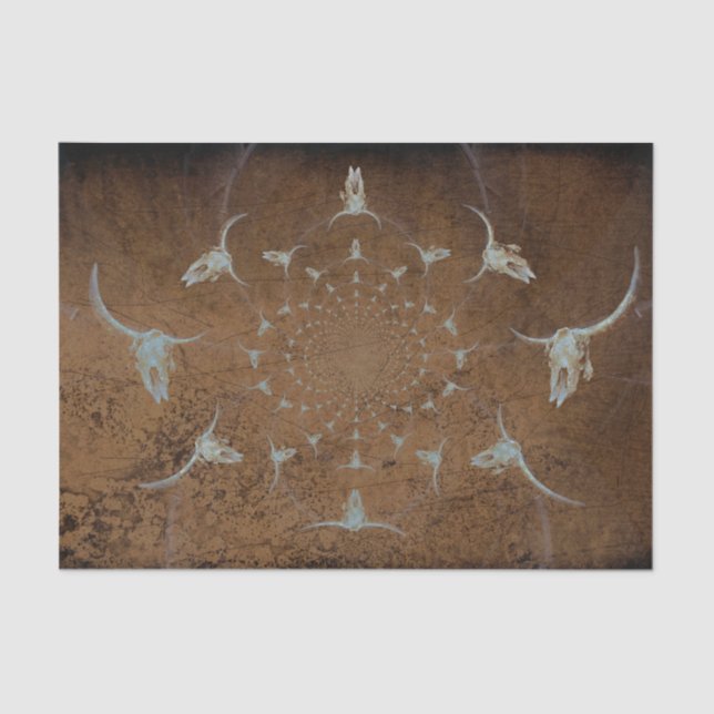 Western Brown Rustic Grunge Abstract Bull Skull Tissue Paper (Front)