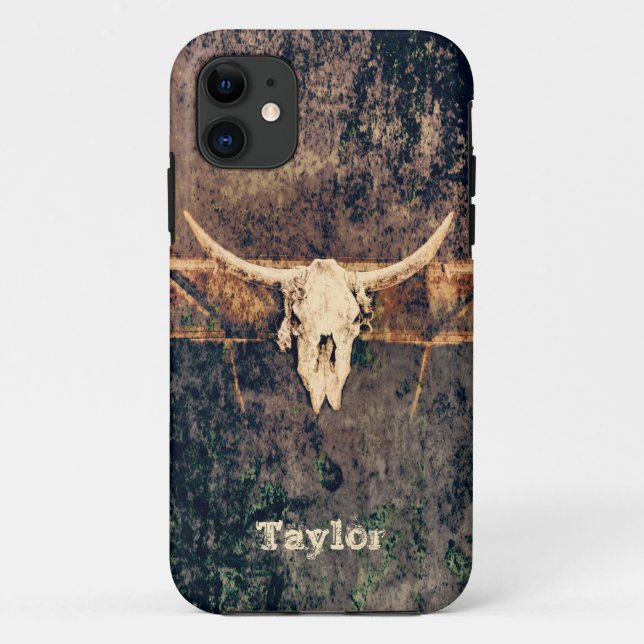 Western Brown Tan Beige Texture Cowboy Bull Skull Case-Mate iPhone Case (Back)