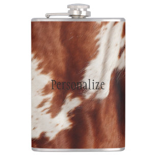 Western Brown White Animal Cowhide Hip Flask