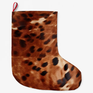 Western Brown White Black Animal Cowhide Large Christmas Stocking