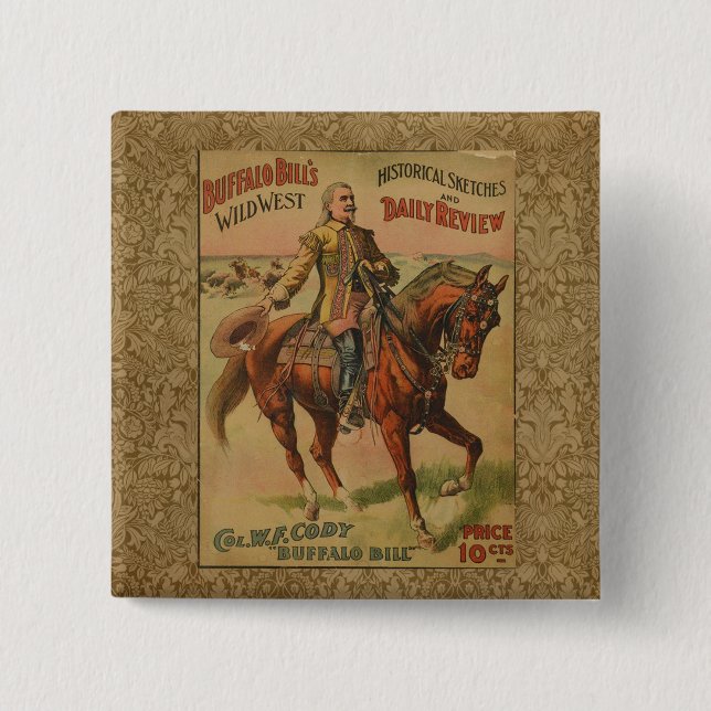 Western Buffalo Bill Wild West 15 Cm Square Badge (Front)