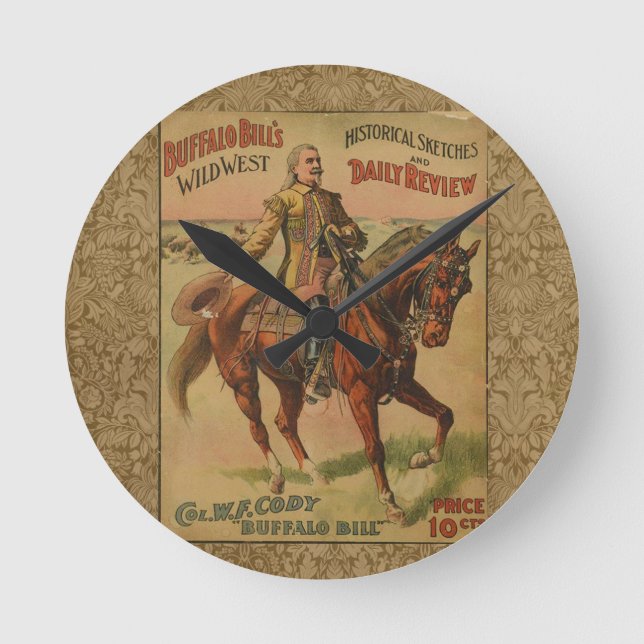Western Buffalo Bill Wild West Round Clock (Front)