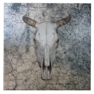 Western Bull Cow Cattle Skull Ceramic Tile