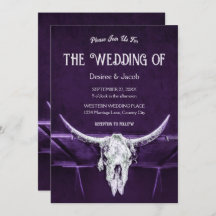 Western Bull Cow Skull Dark Purple White Rustic