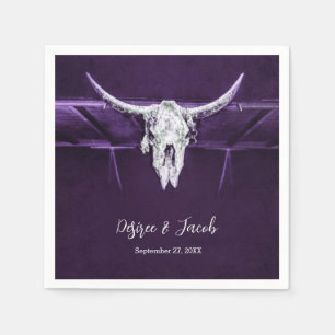 Western Bull Cow Skull Dark Purple White Rustic Napkin