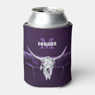 Western Bull Cow Skull Purple White Rustic Can Cooler