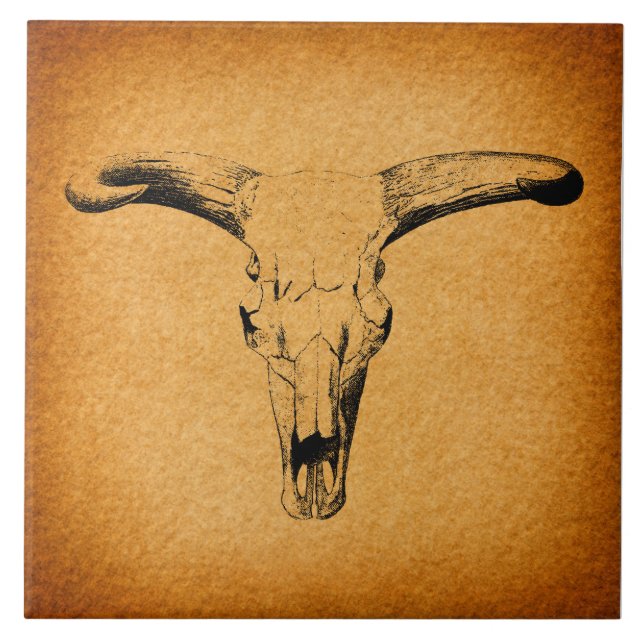 Western Bull Horns Ceramic Tile (Front)