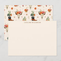 Western Bull Skull Floral Personalised Stationery