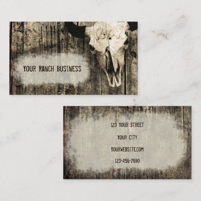 Western Bull Skull Vintage Sepia Rustic Business Card (Front/Back)