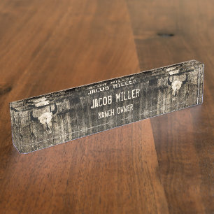 Western Bull Skull Vintage Sepia Rustic Nameplate