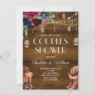 Western Burgundy Floral Couples Shower Invitation