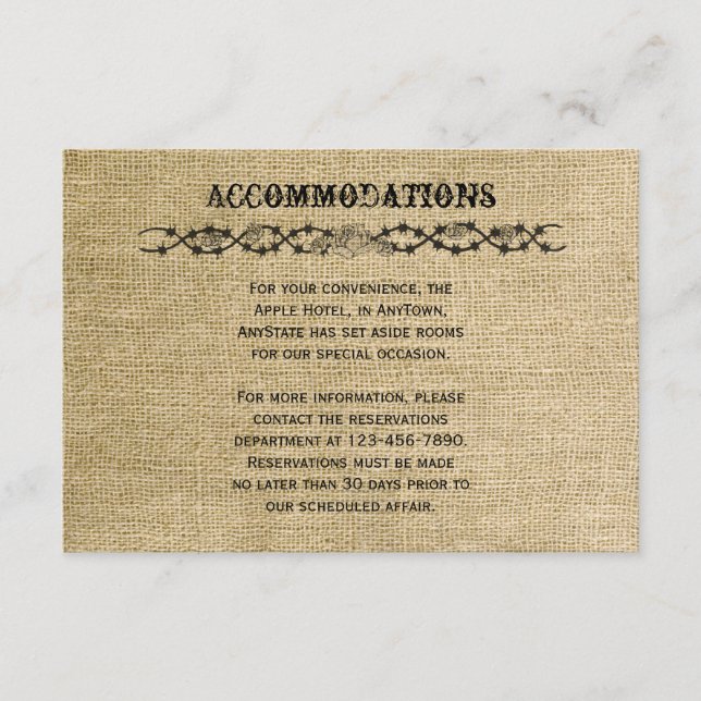 Western Burlap Wedding Insert (Front)