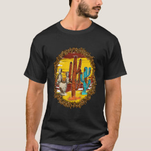 Western Cactus Cowhide Serape Turquoise Leopard T-Shirt