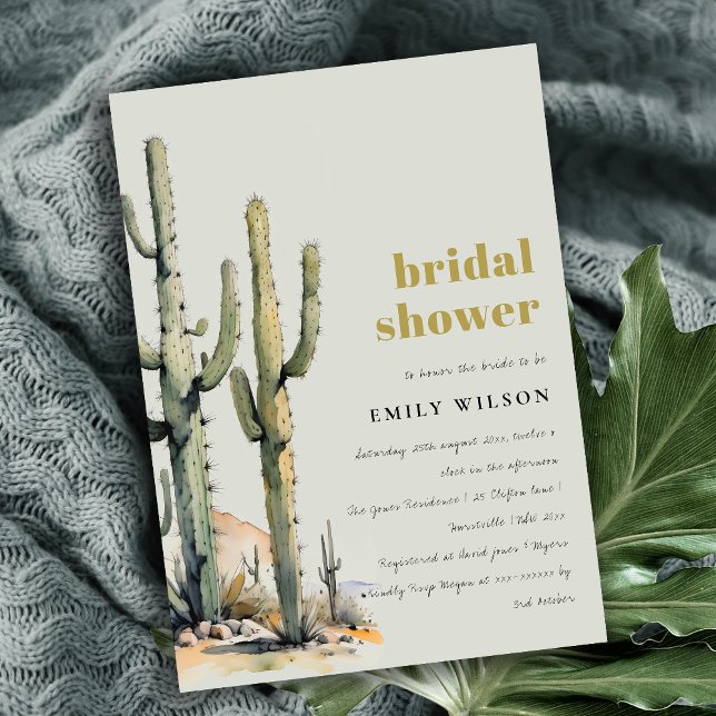 Western Cactus Desert Sage Green Bridal Shower Invitation (Creator Uploaded)