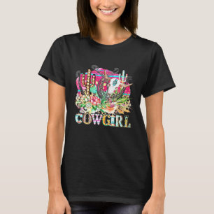 Western Cactus Texas Cowgirl Cow Bull Skull Rodeo T-Shirt