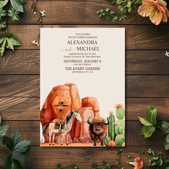 Western Canyon Desert Cactus Wedding Invitation (Creator Uploaded)