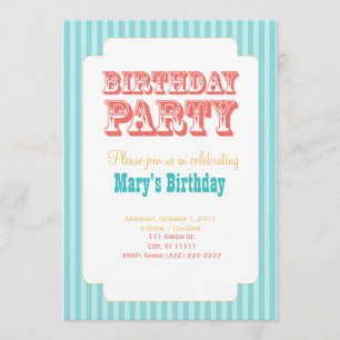 Western Carnival - Birthday Party - Blue & Coral Invitation