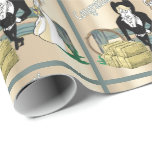 Western  Cartoon Wedding Couple Ranch Scene Wrapping Paper<br><div class="desc">A cartoon style western couple with a fence,  hay bale and a lariat rope printed on gift wrapping paper for weddings.</div>