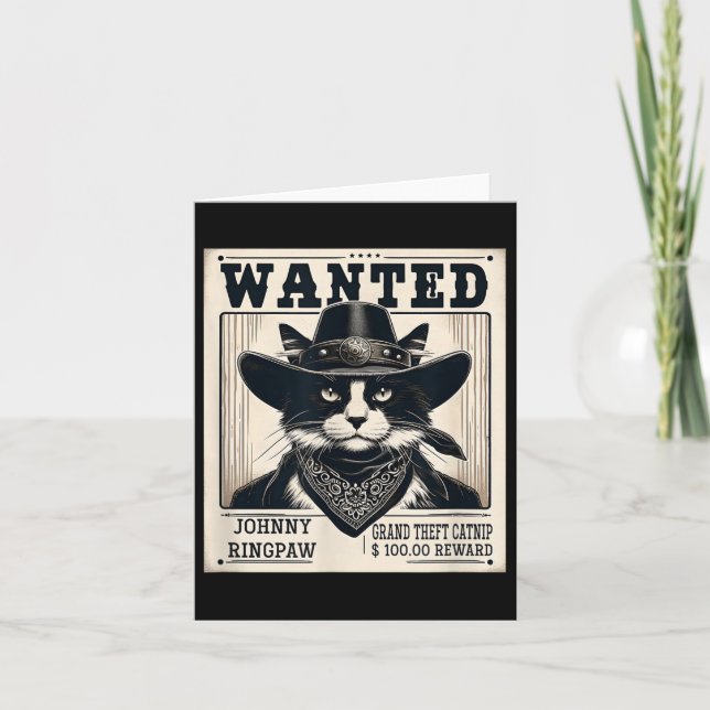 Western Cat Cowboy Mugshot Wanted  Card (Front)