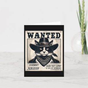 Western Cat Cowboy Mugshot Wanted  Card