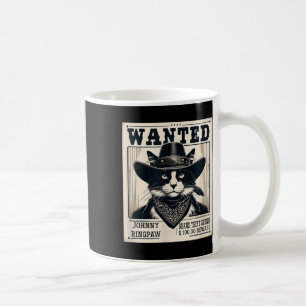 Western Cat Cowboy Mugshot Wanted Coffee Mug