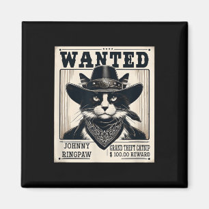 Western Cat Cowboy Mugshot Wanted Magnet
