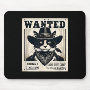 Western Cat Cowboy Mugshot Wanted Mouse Pad