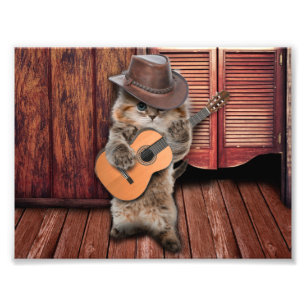 Western Cat cowboy musician with guitar Photo Print