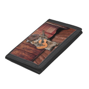 Western Cat cowboy musician with guitar Trifold Wallet