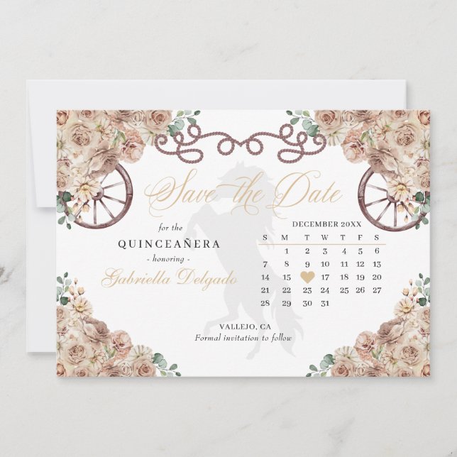 Western Champagne Gold Quinceañera Save The Date Invitation (Front)