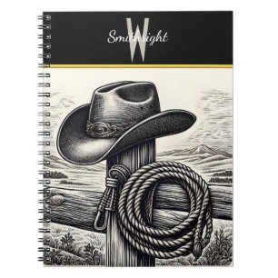 Western Charm: Cowboy Hat & Rope Resting on Wood F Notebook